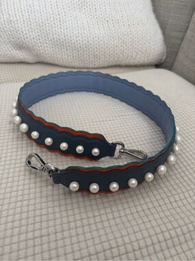 Fendi Roma Pearl Studded Scalloped Leather Bag Shoulder Strap in Blue